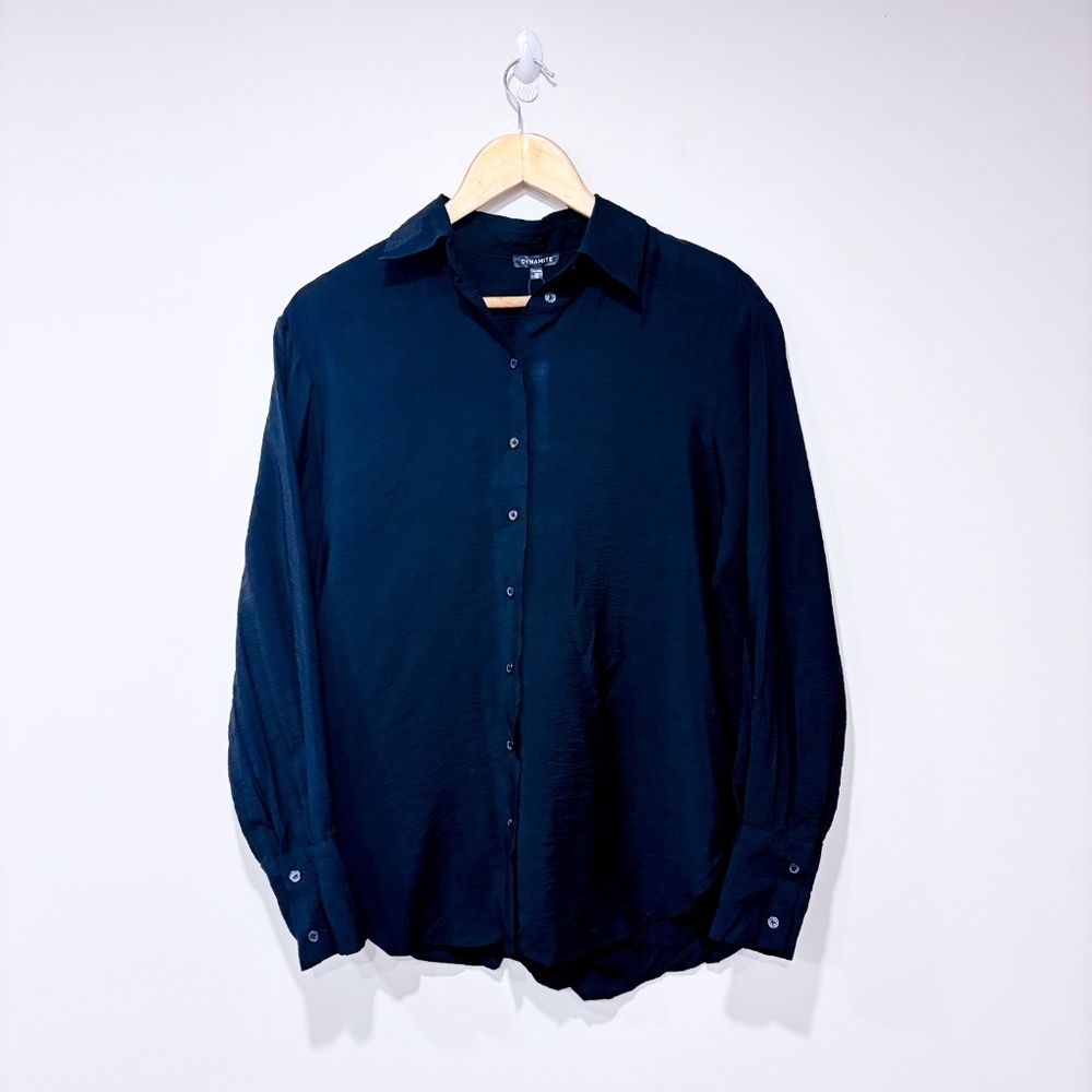 DYNAMITE Black Relaxed Button Front Shirt Collared Work Blouse NWT XX-Small